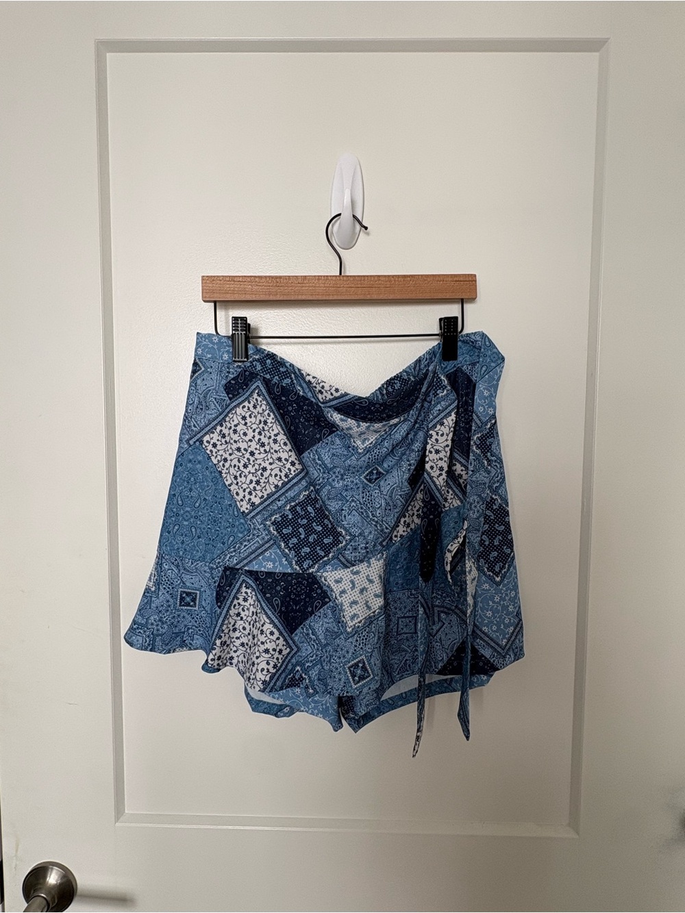 Blue Patchwork Print Wrap Skort